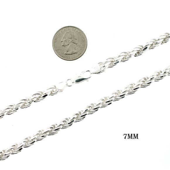 Real 925 SOLID Sterling Silver 7mm Rope Chain Necklace 24" inch - Picture 3 of 6